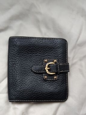 Vintage Dooney & Bourke Black Pebbled Leather Wallet with Gold Hardware